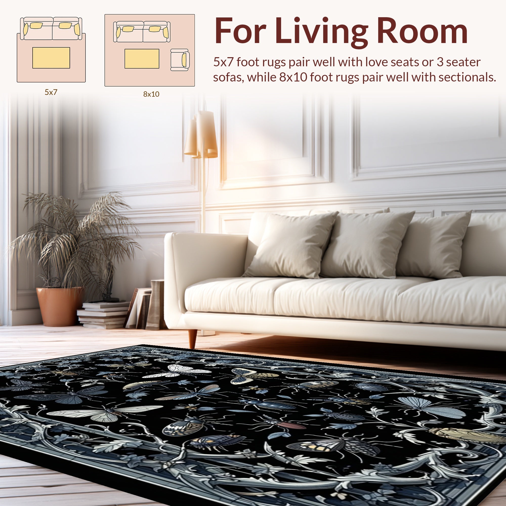 Art Nouveau Insect Floral Pattern Rug