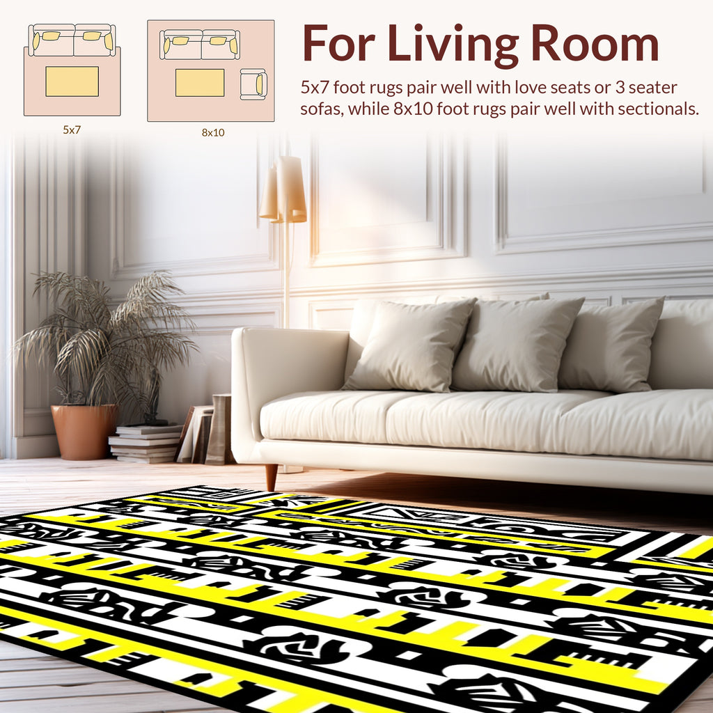 Abstract Black Yellow Stripe Design Rug