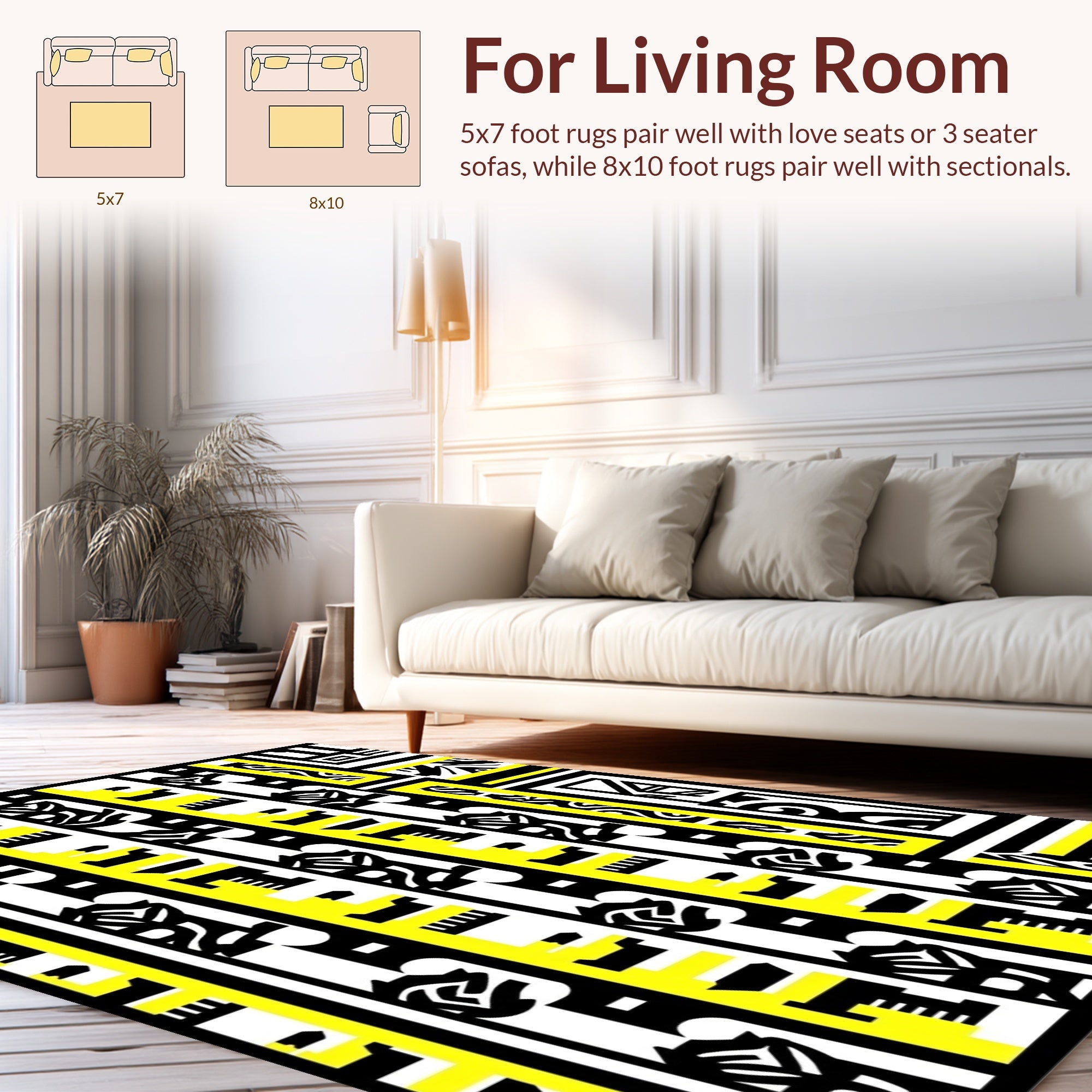 Abstract Black Yellow Stripe Design Rug
