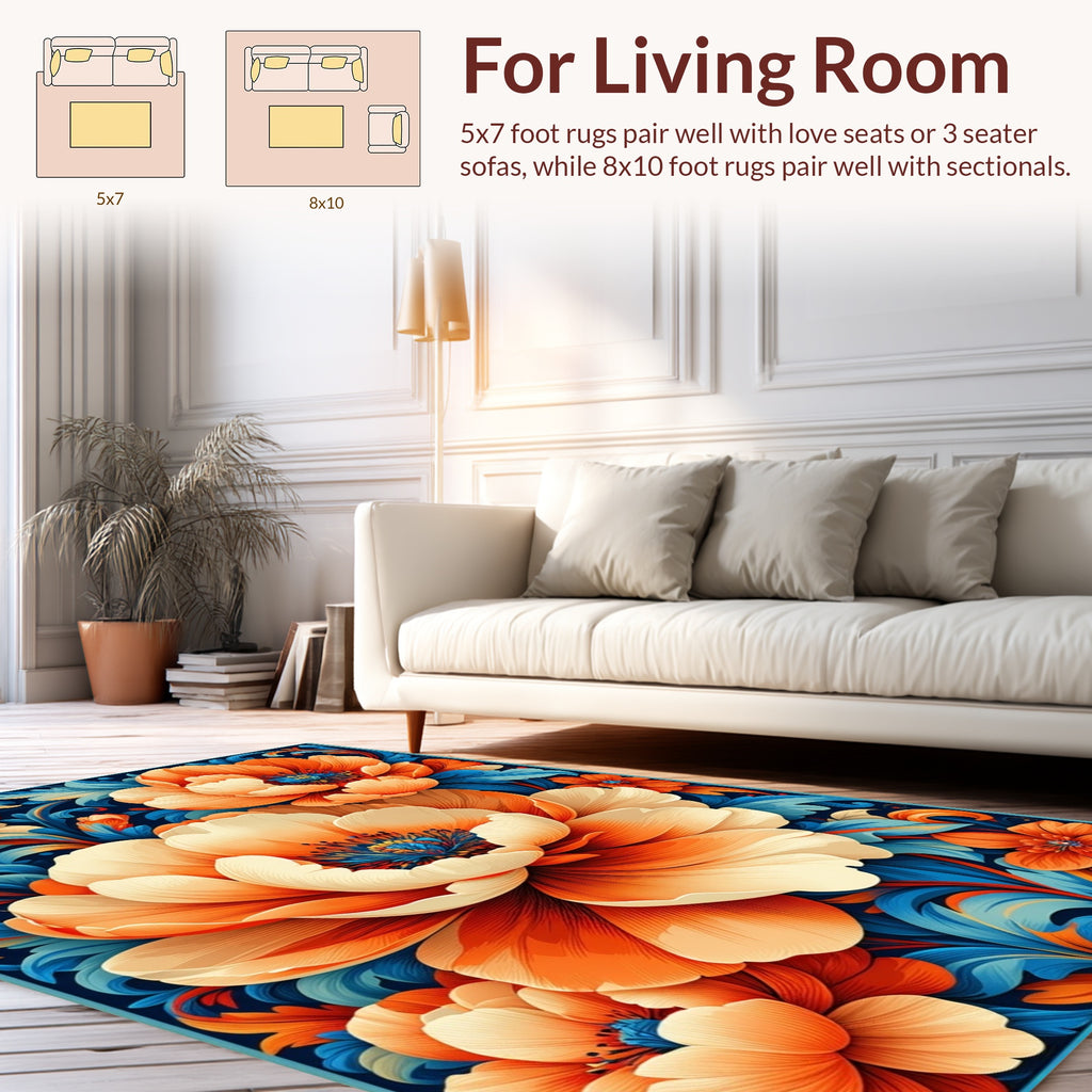 Vibrant Blooming Floral Scroll Design Rug