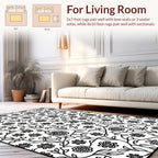 Vine and Floral Black White Pattern Rug