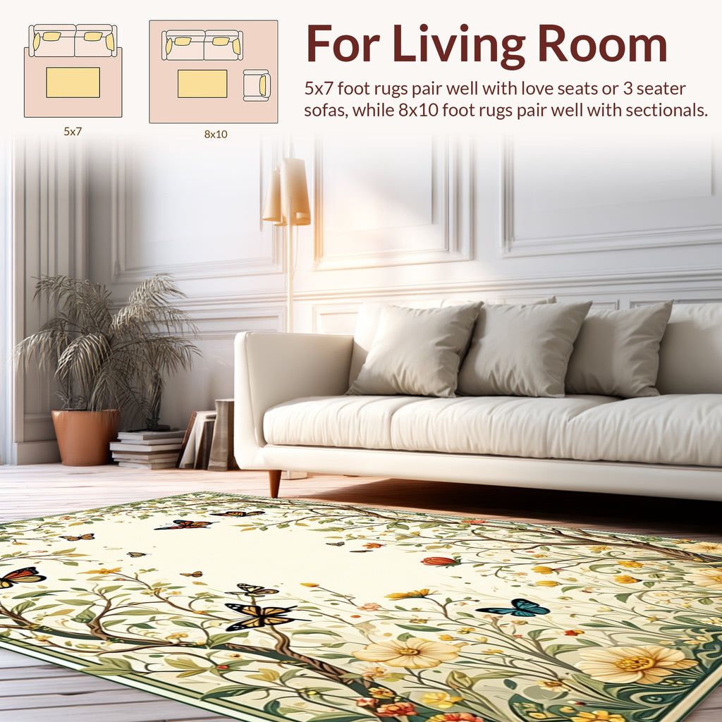 Whimsical Nature Butterfly Floral Pattern Rug