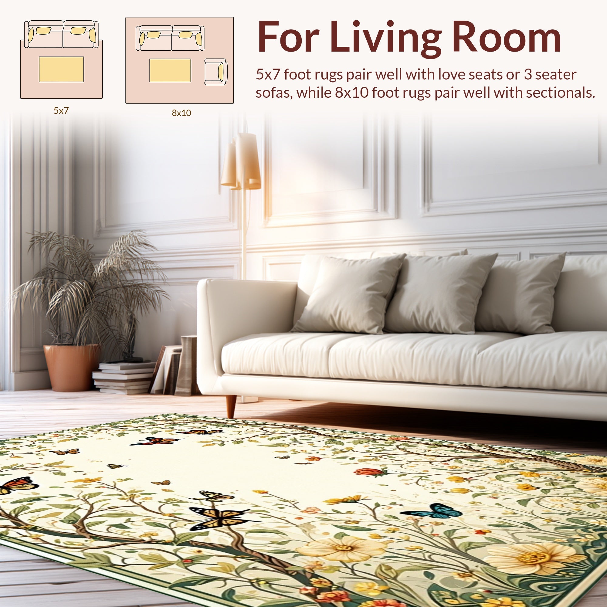 Whimsical Nature Butterfly Floral Pattern Rug