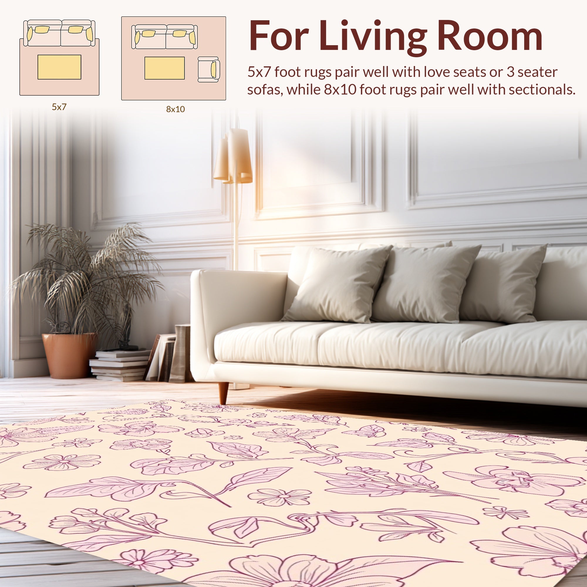 Delicate Floral Vine Hand-Drawn Design Rug