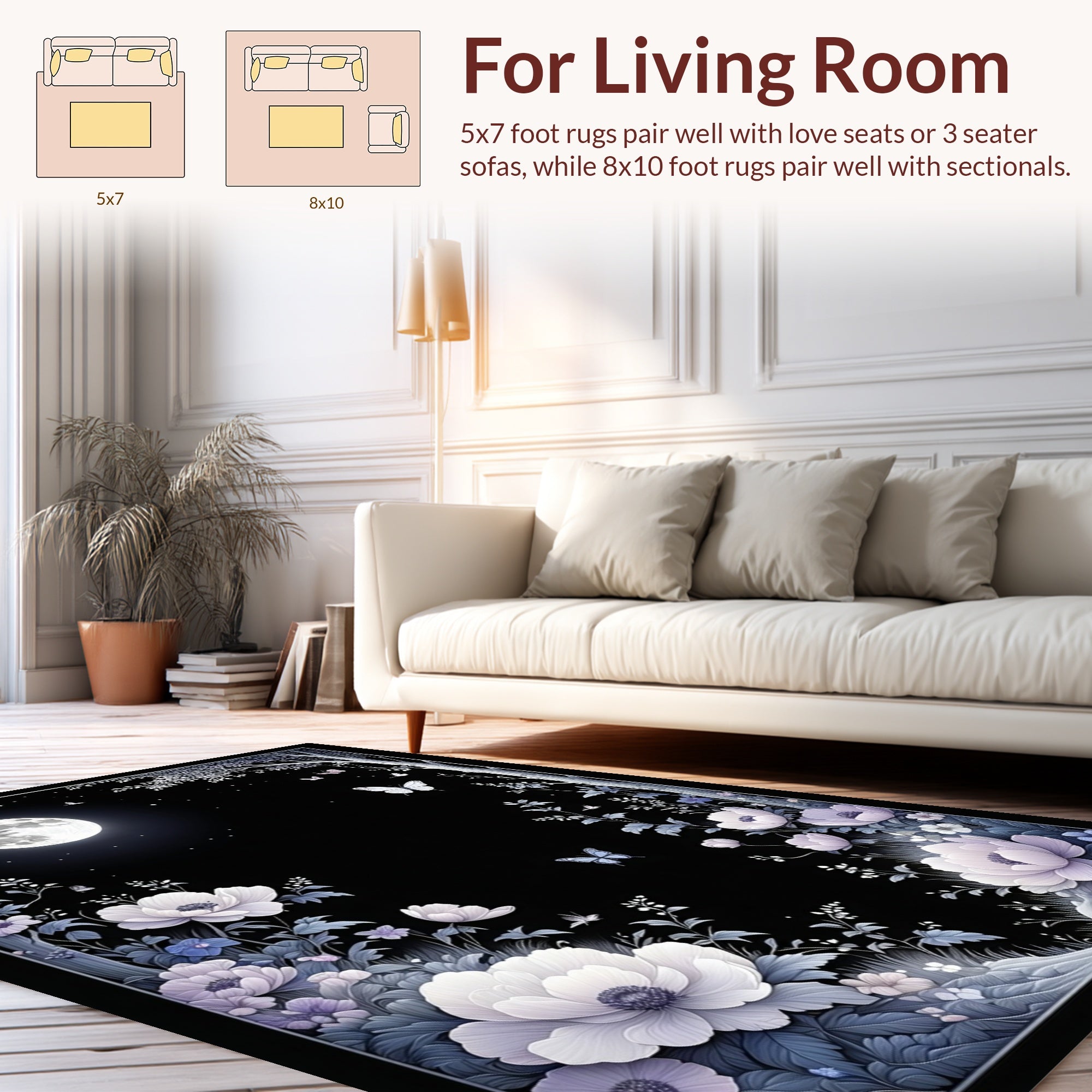 Moonlit Floral Butterfly Garden Rug