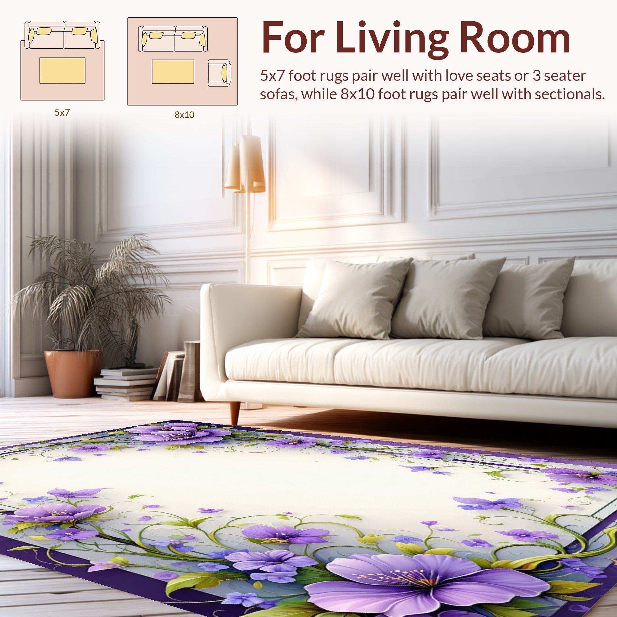 Whimsical Purple Floral Vines Rug