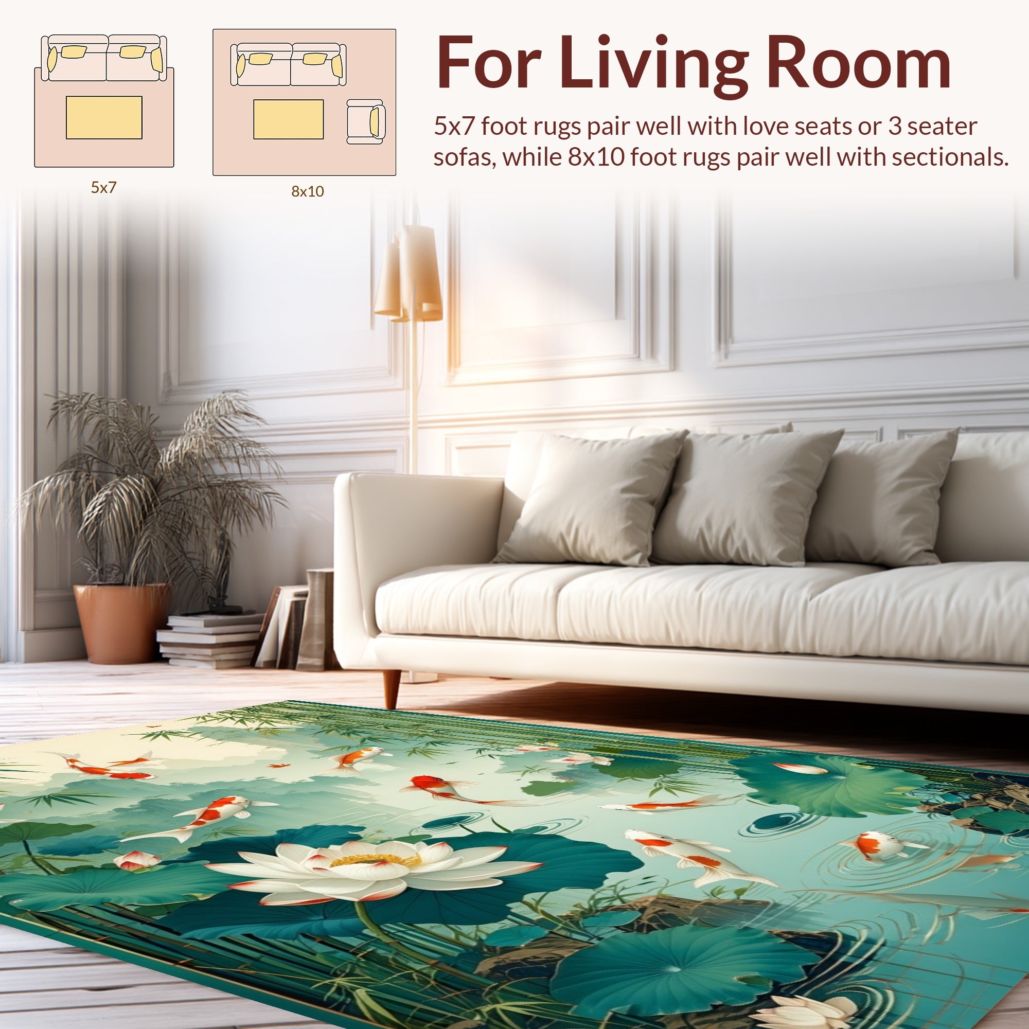 Serene Koi Fish Lotus Garden Rug