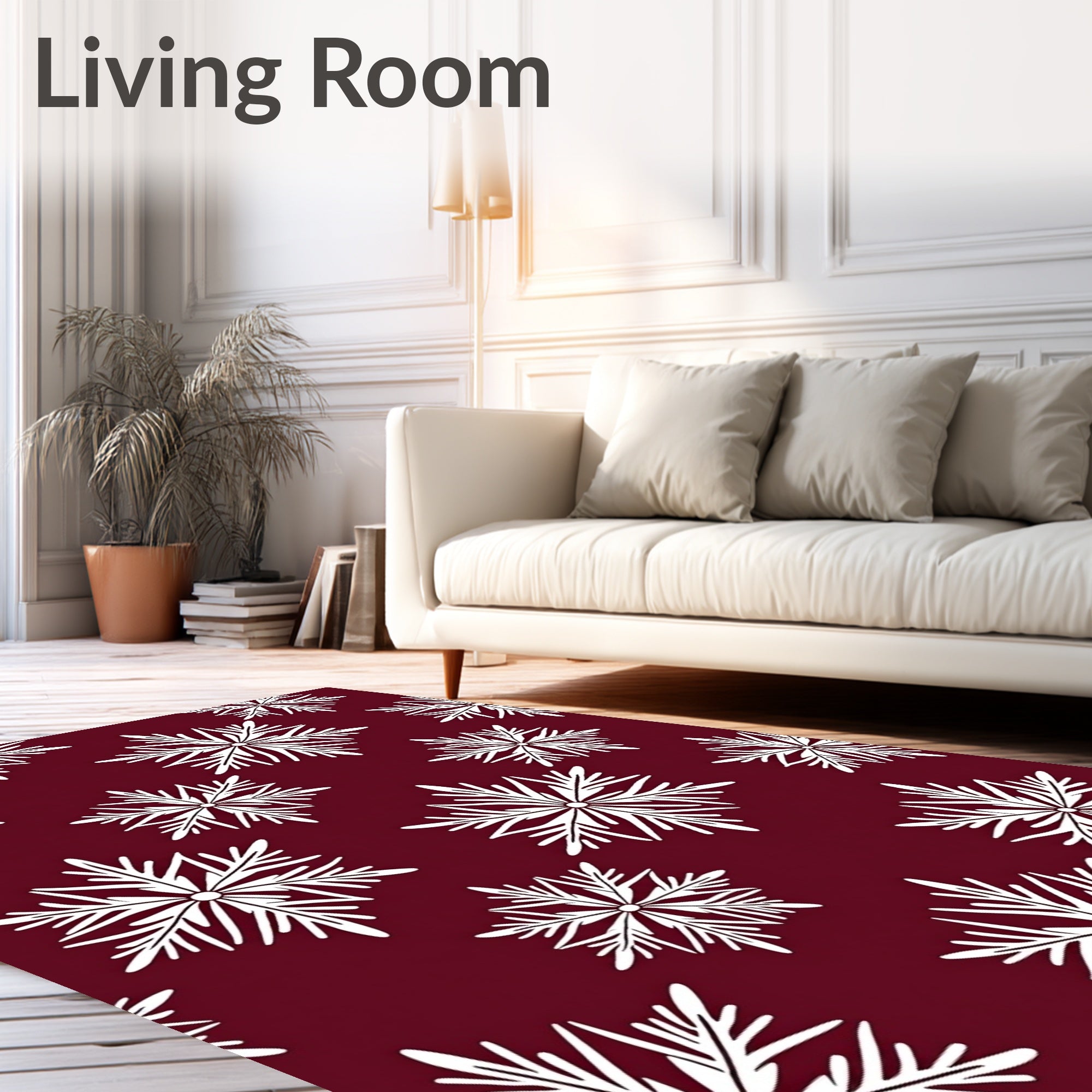 Deep Red White Snowflake Scatter Rug
