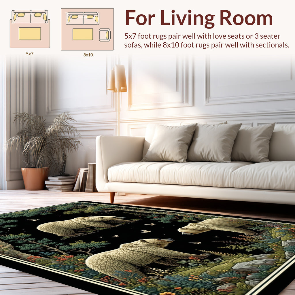 Forest Bears And Flowering Woods Design Rug