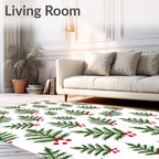 Whimsical Green Fir Sprigs Red Berries Rug
