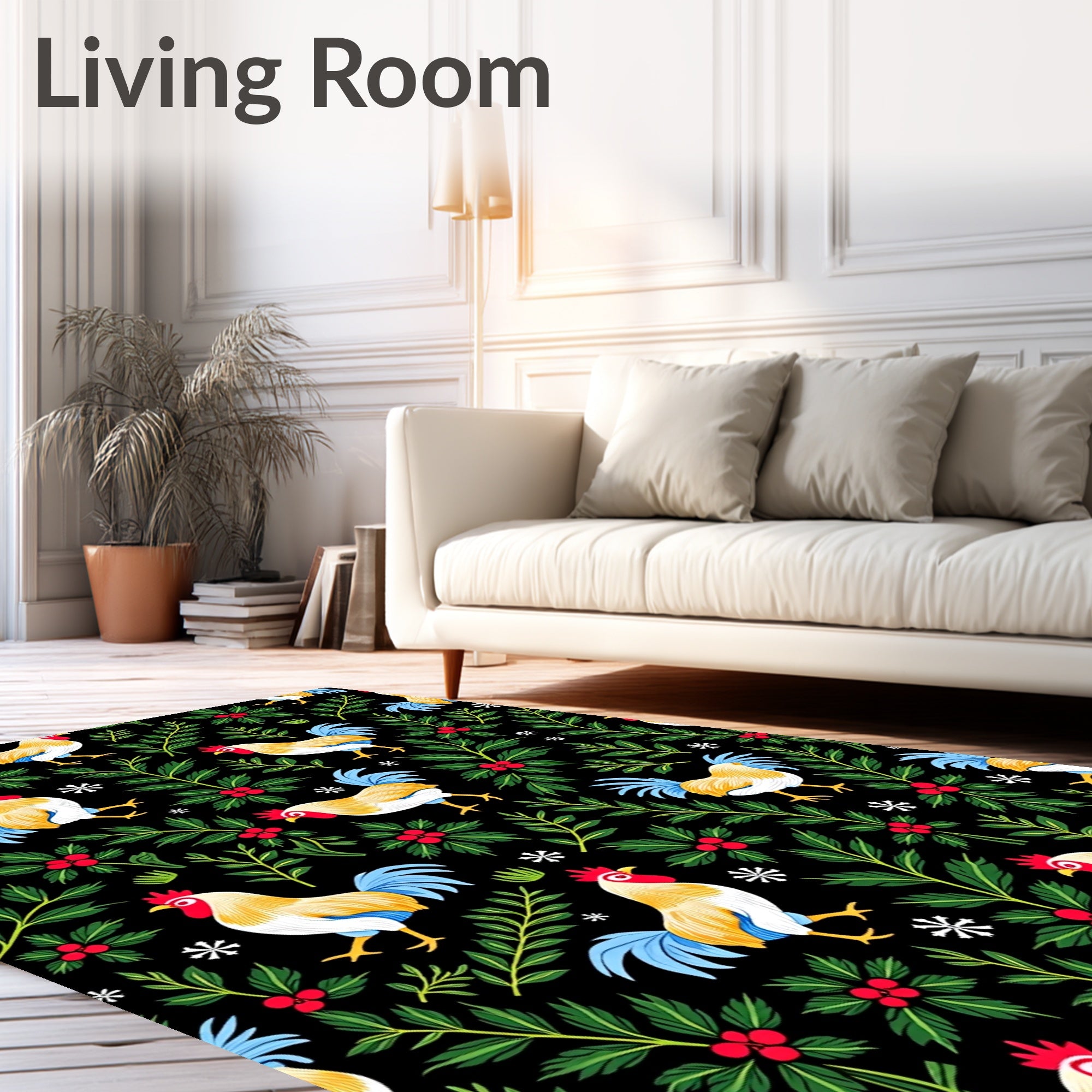 Festive Rooster Holly Berry Garland Rug