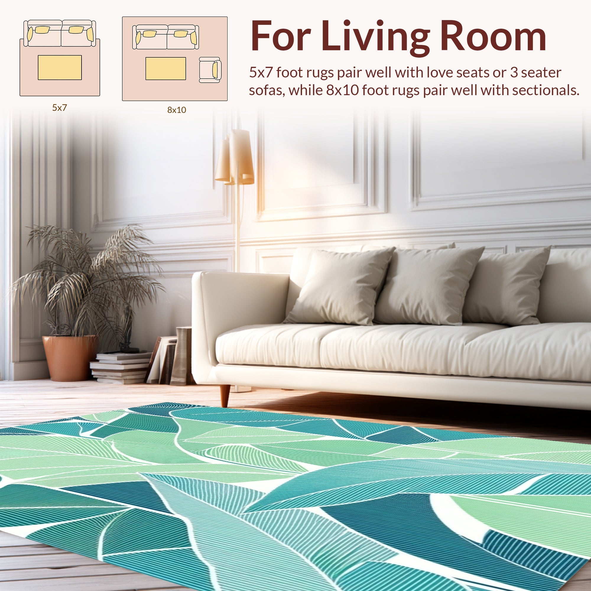Greenery Tropical Leaf Pattern Rug