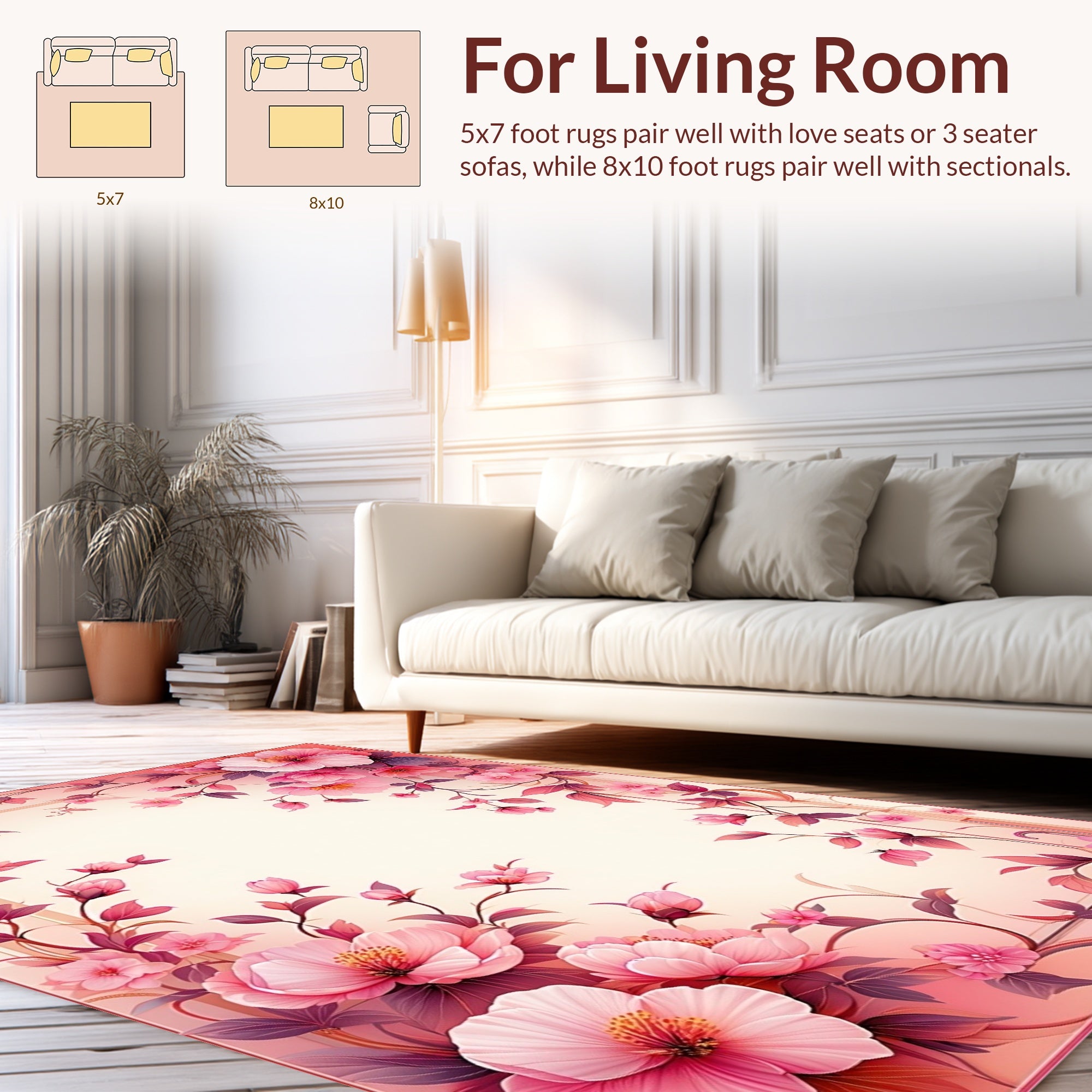Pink Floral Garden Pattern Design Rug