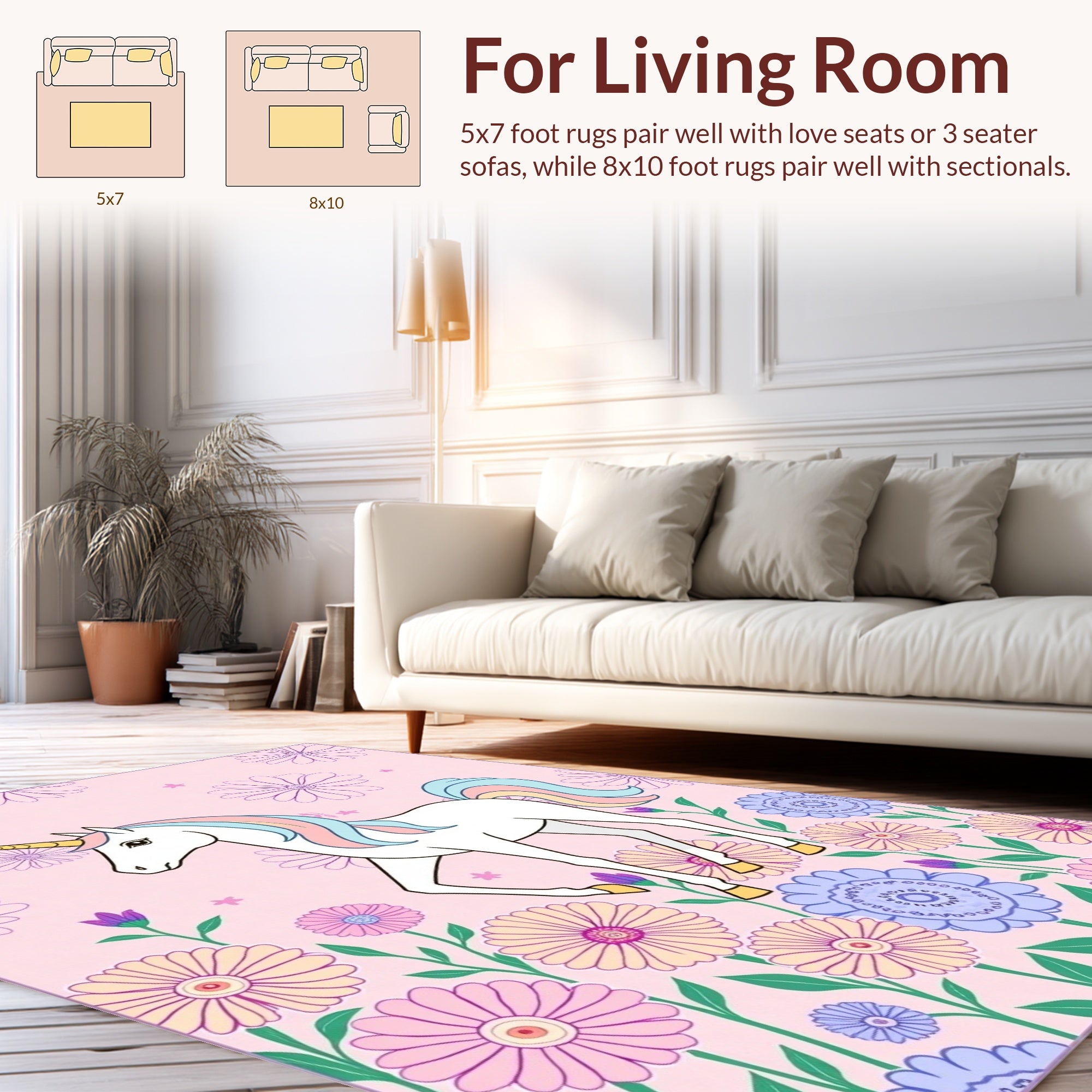 Whimsical Unicorn Flower Garden Art Rug