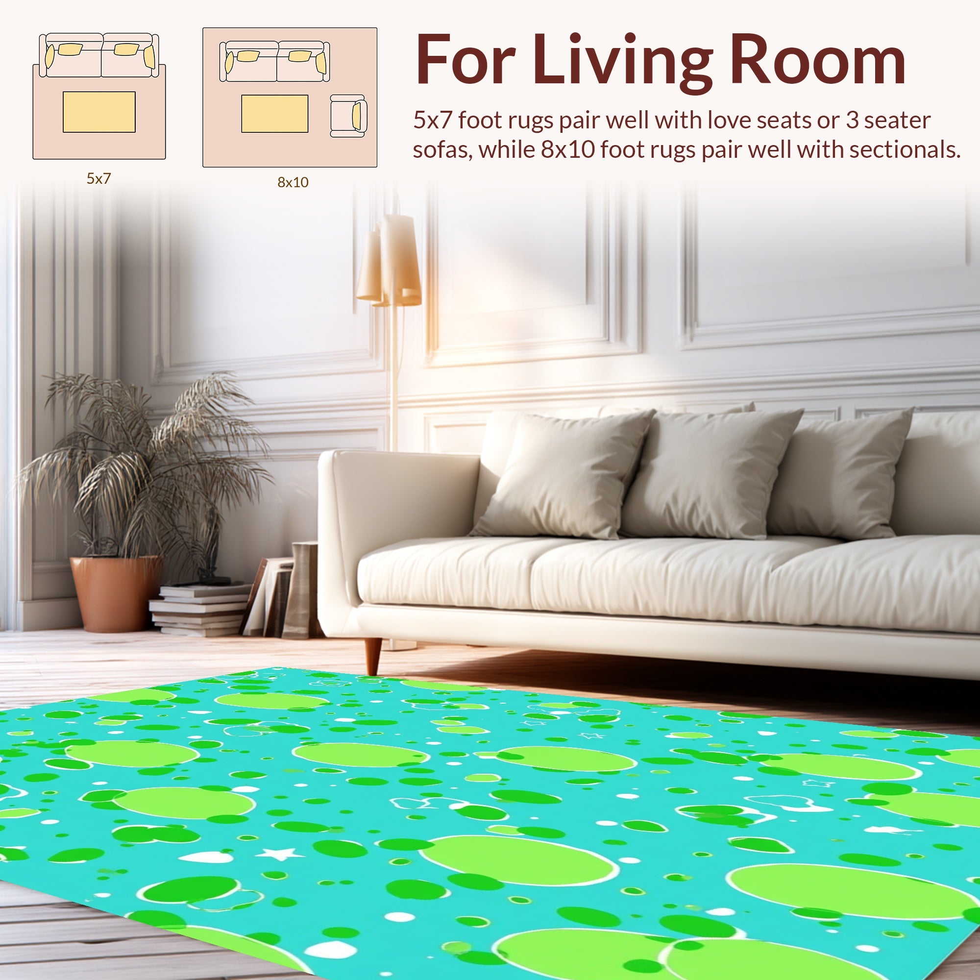 Funky Green White Polka Dot Design Rug