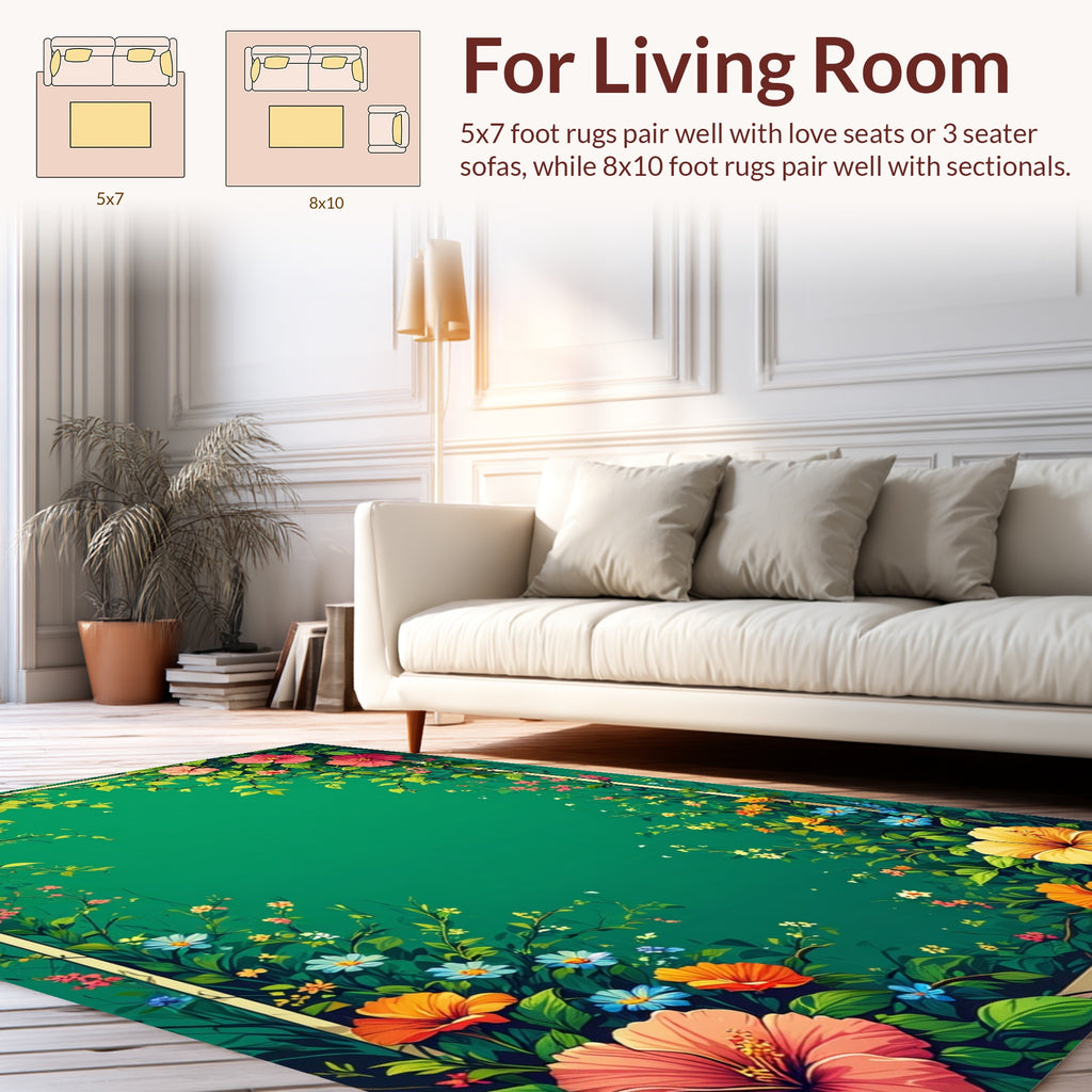 Vibrant Floral Garden Border Design Rug