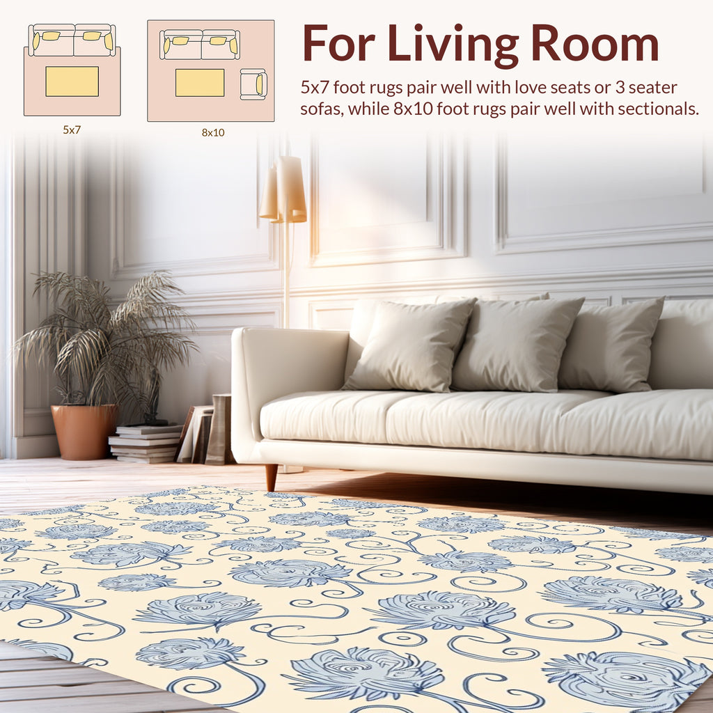 Light Blue Floral Swirl Pattern Rug