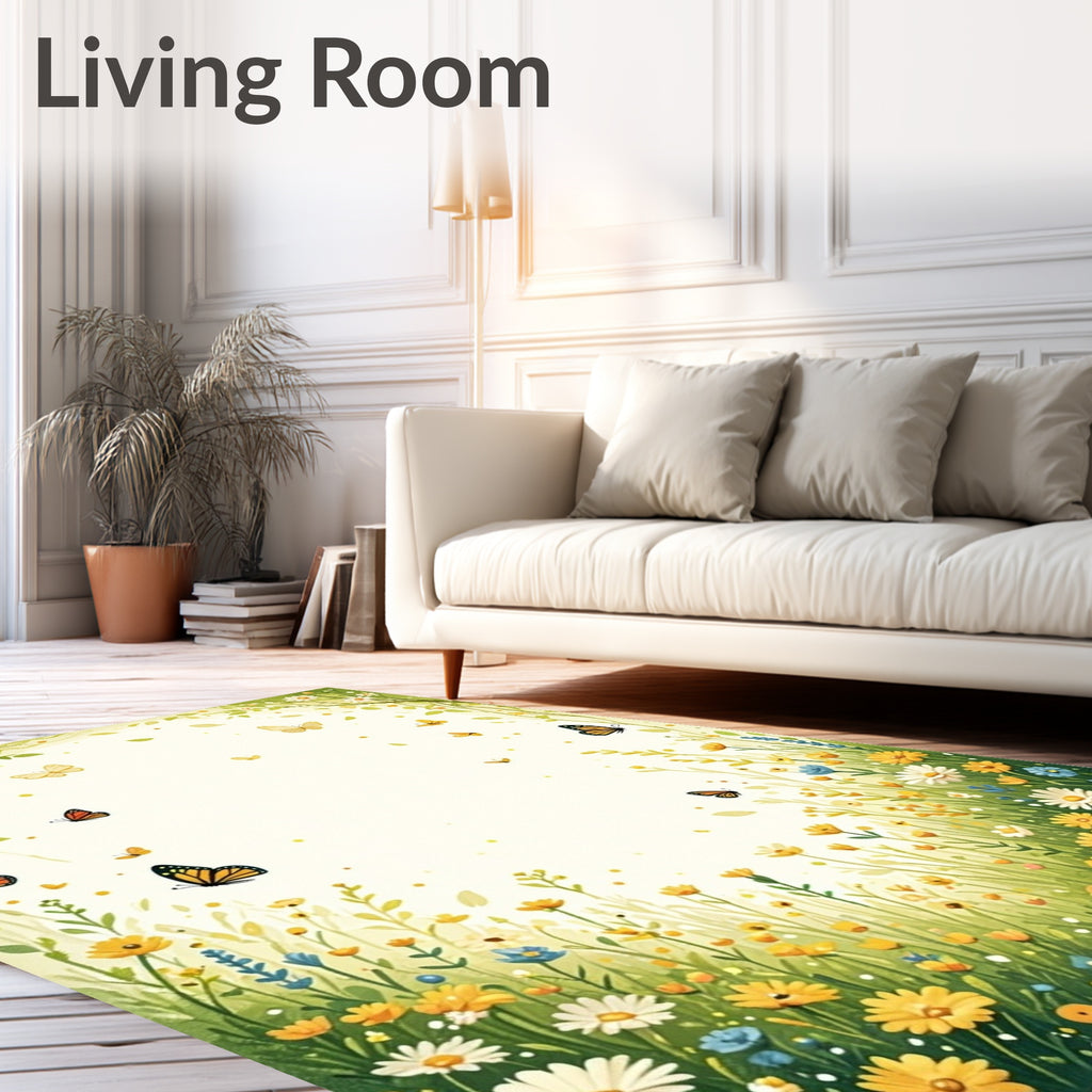 Whimsical Garden Butterflies Floral Design Rug