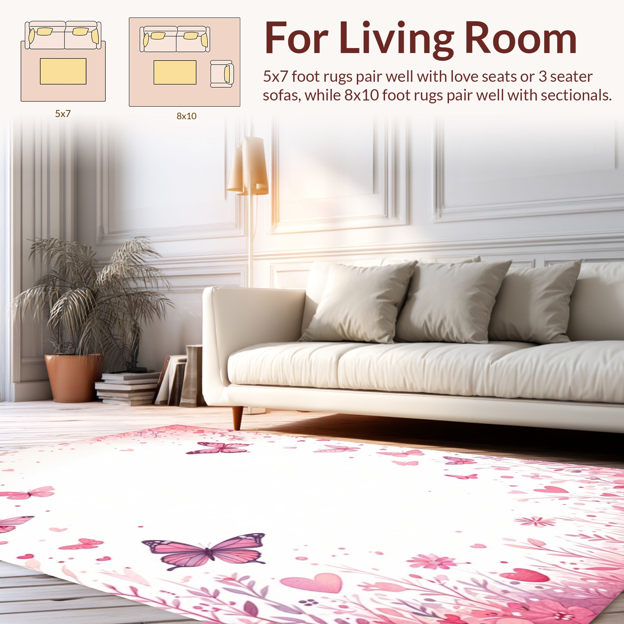 Pink Watercolour Butterflies Blossoms Design Rug