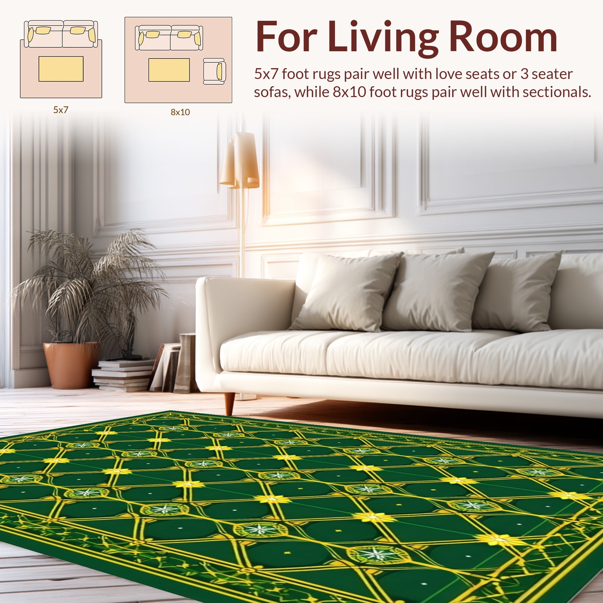 Emerald Green Golden Lattice Starburst Rug