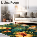Lush Tropical Hibiscus Foliage Pattern Rug