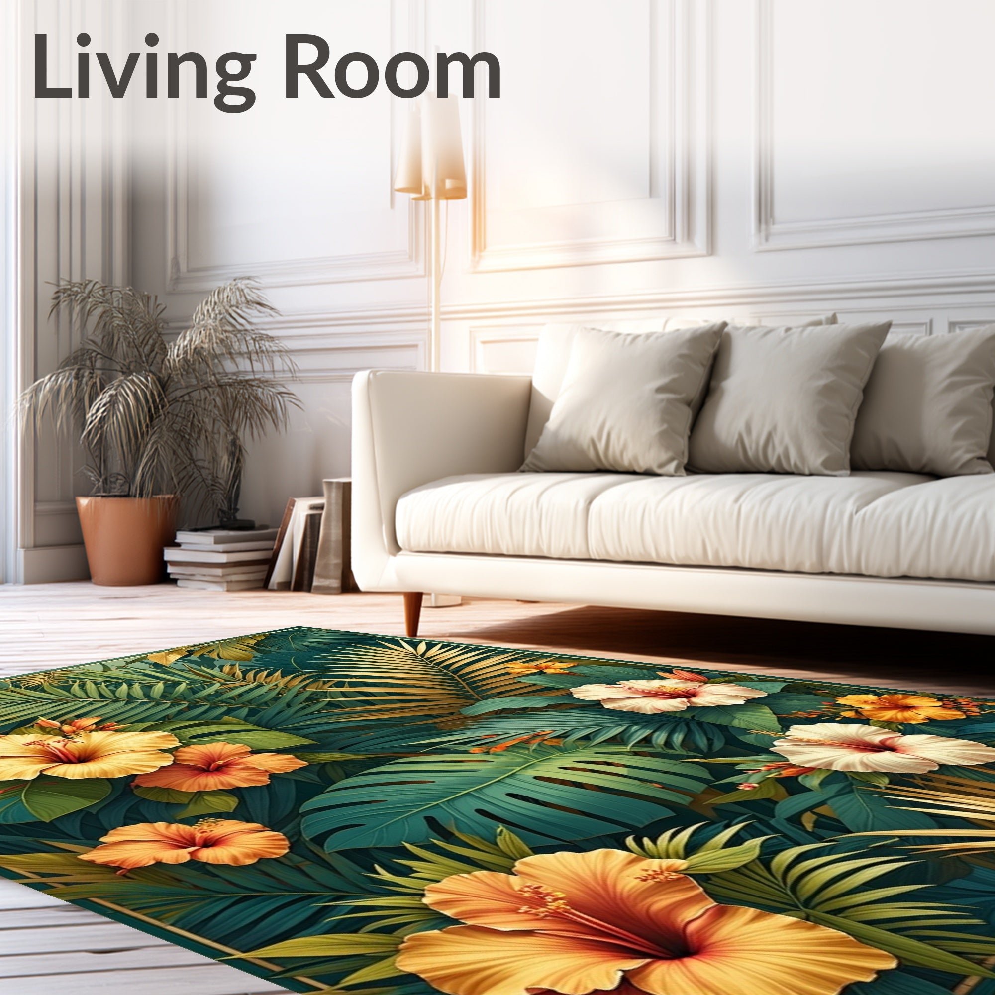 Lush Tropical Hibiscus Foliage Pattern Rug
