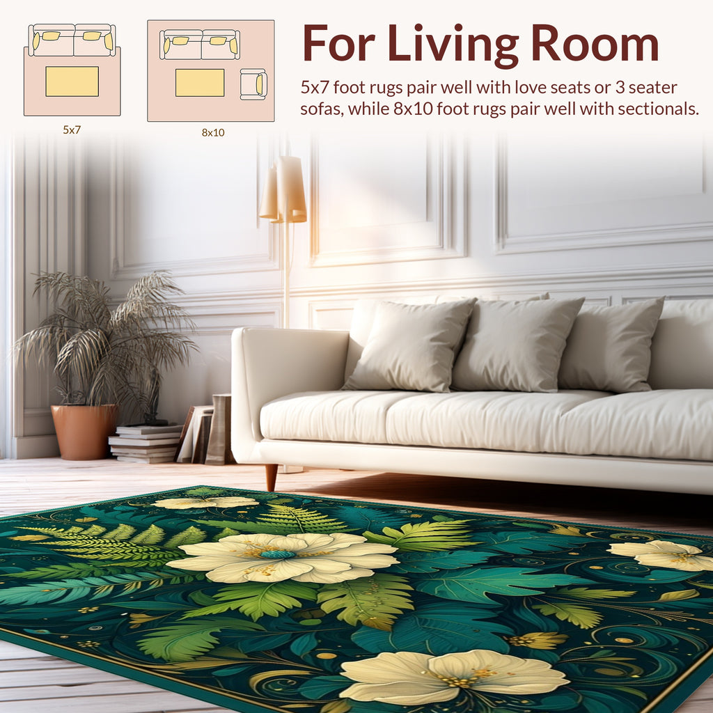 Emerald Jungle Floral Fern Design Rug
