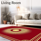 Crimson Yellow Sunburst Art Deco Rug