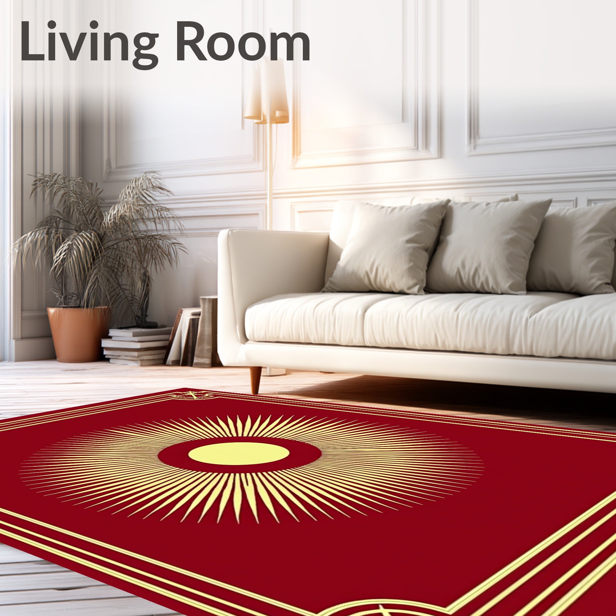 Crimson Yellow Sunburst Art Deco Rug
