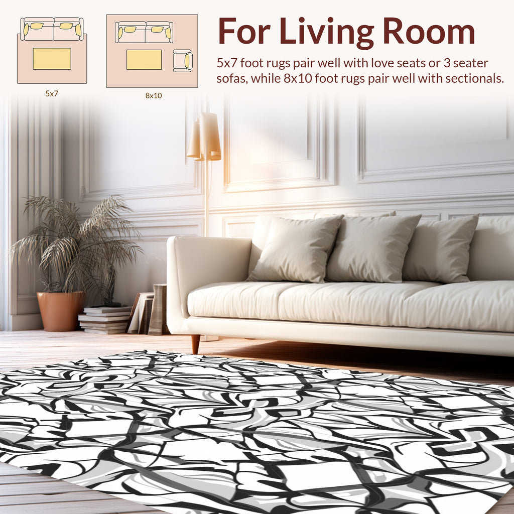 Symmetrical Black White Abstract Pattern Rug