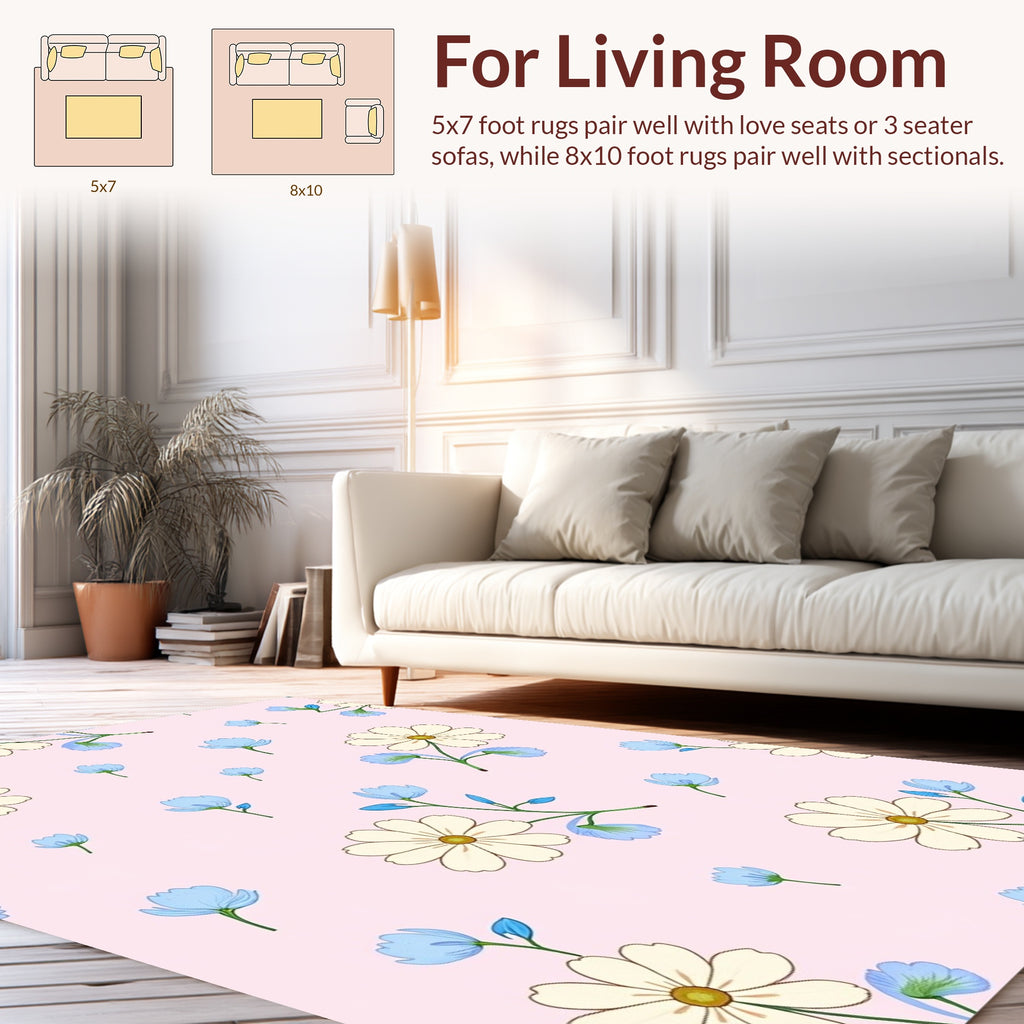 Delicate Floral Pattern with Blue Accents Rug