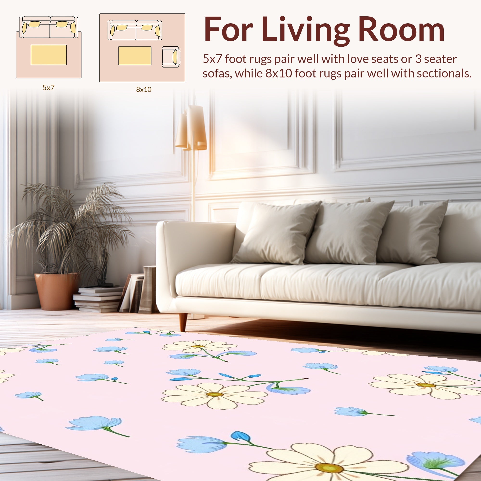 Delicate Floral Pattern with Blue Accents Rug