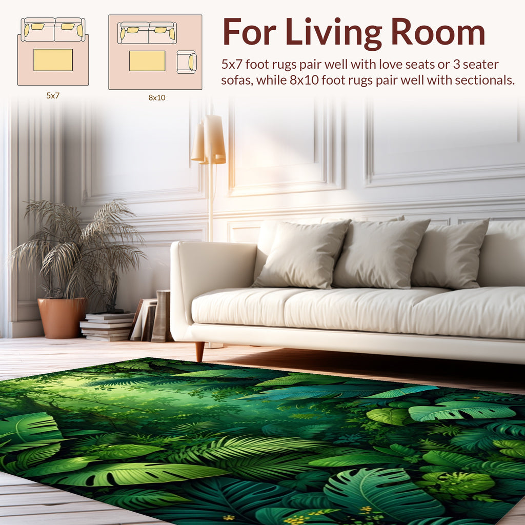 Lush Jungle Leaf Tropical Design Rug