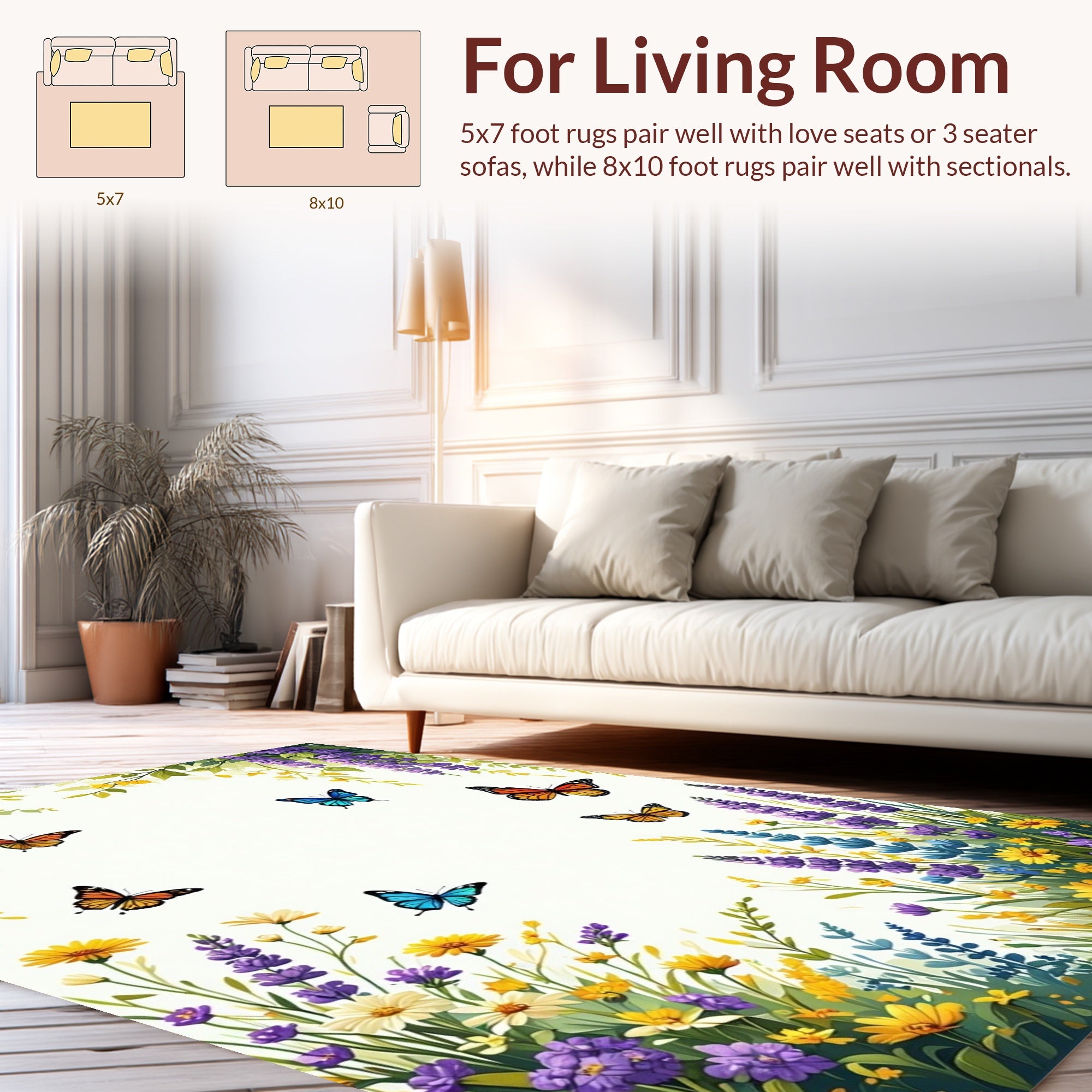 Whimsical Garden Butterflies and Blooms Rug