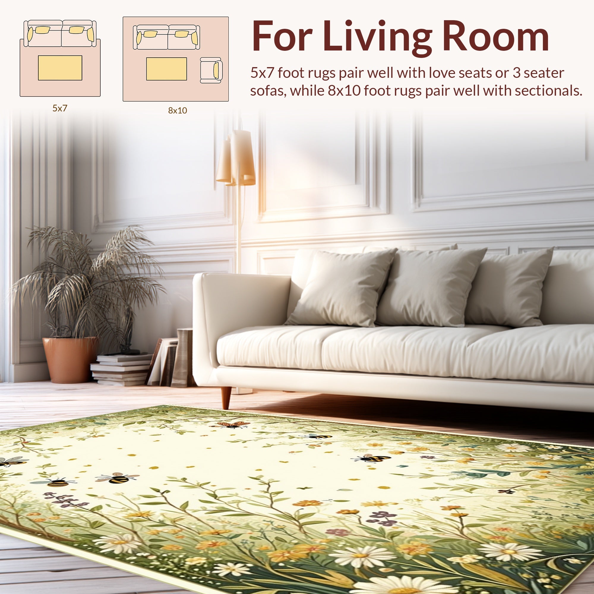 Whimsical Garden Bee Floral Delight Rug