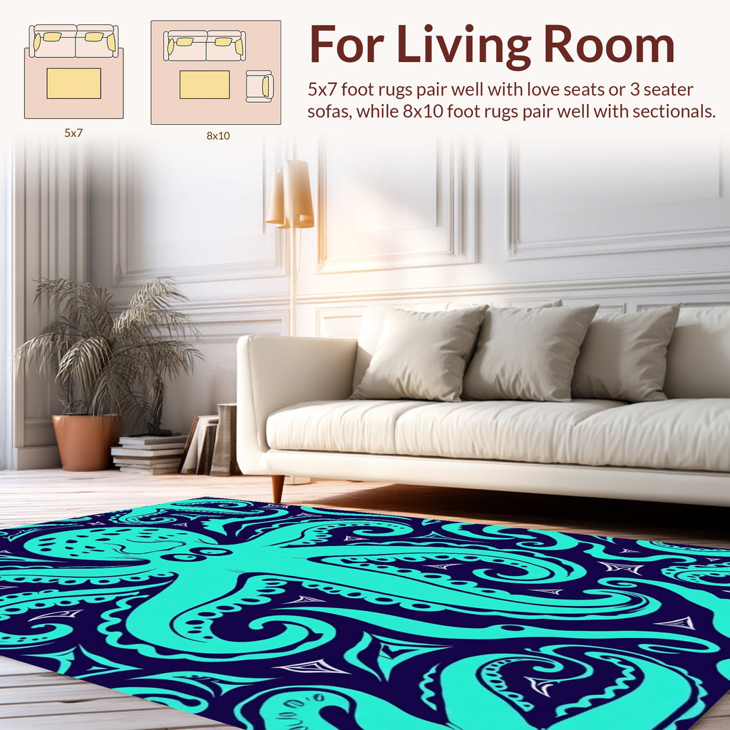 Teal Octopus Tentacles Pattern Design Rug