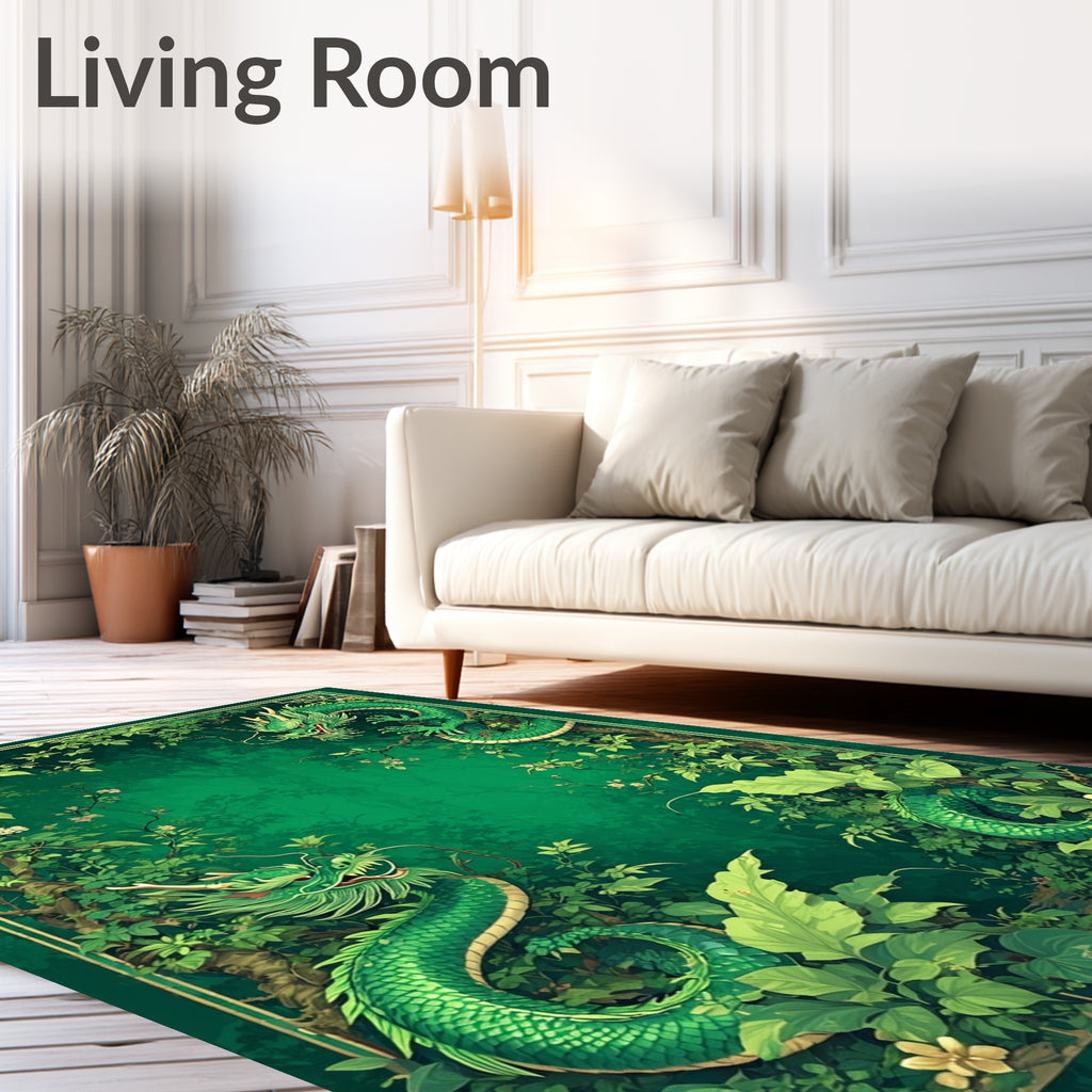 Enchanted Green Dragon Forest Pattern Rug