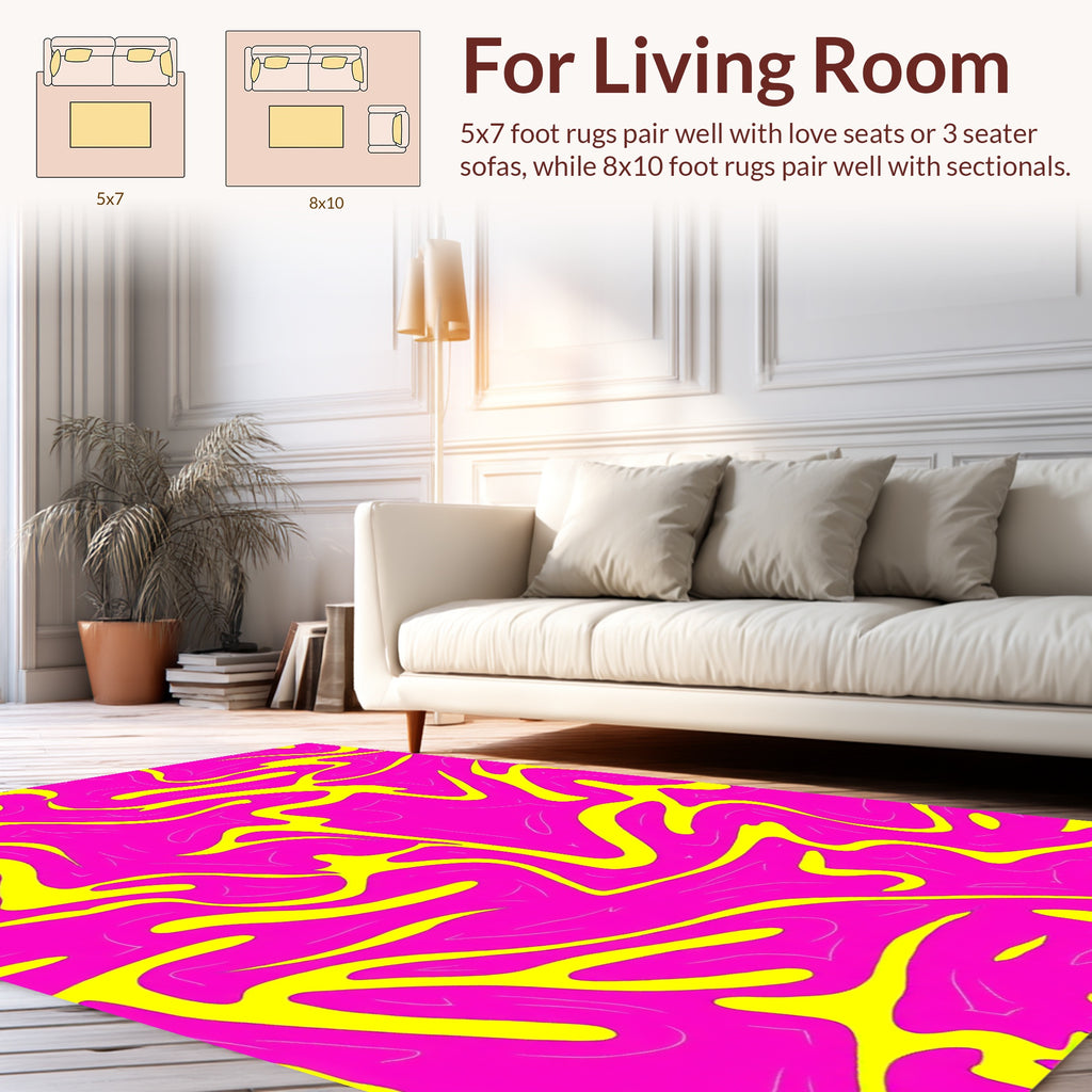 Vibrant Pink Yellow Swirl Pattern Rug