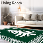 Forest Green White Evergreen Border Rug