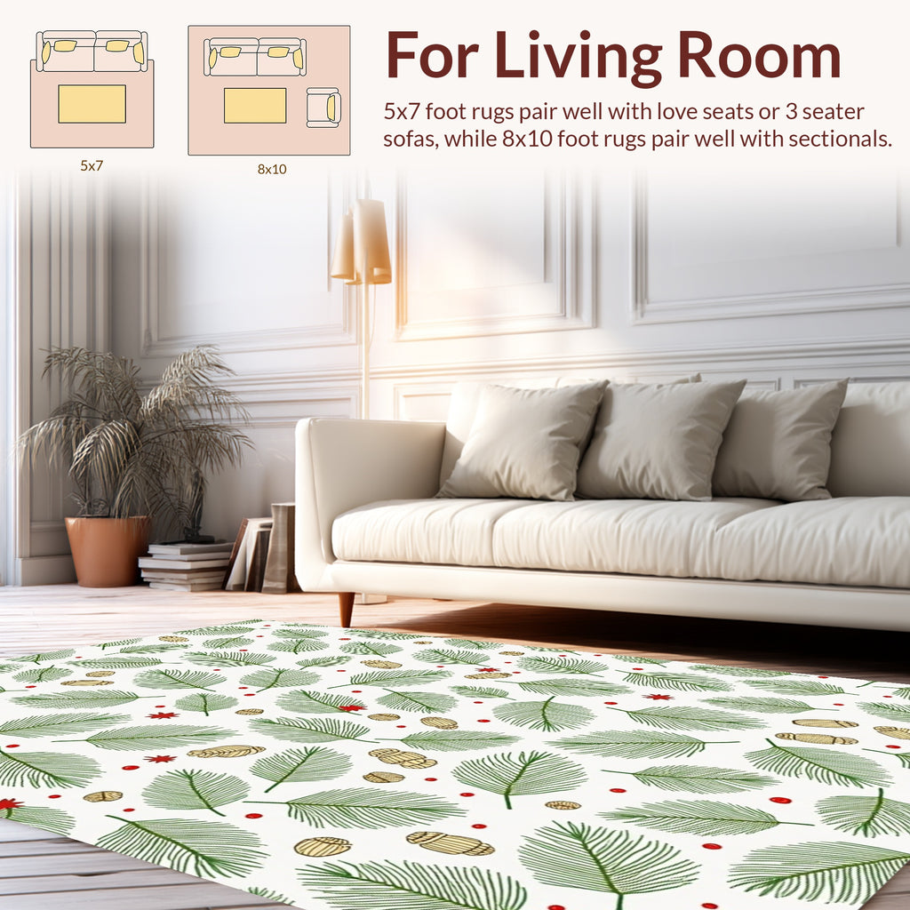 Elegant Evergreen Pine Needle Pattern Rug