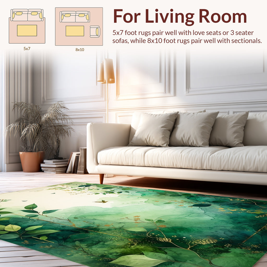 Elegant Green Foliage Pattern Rug