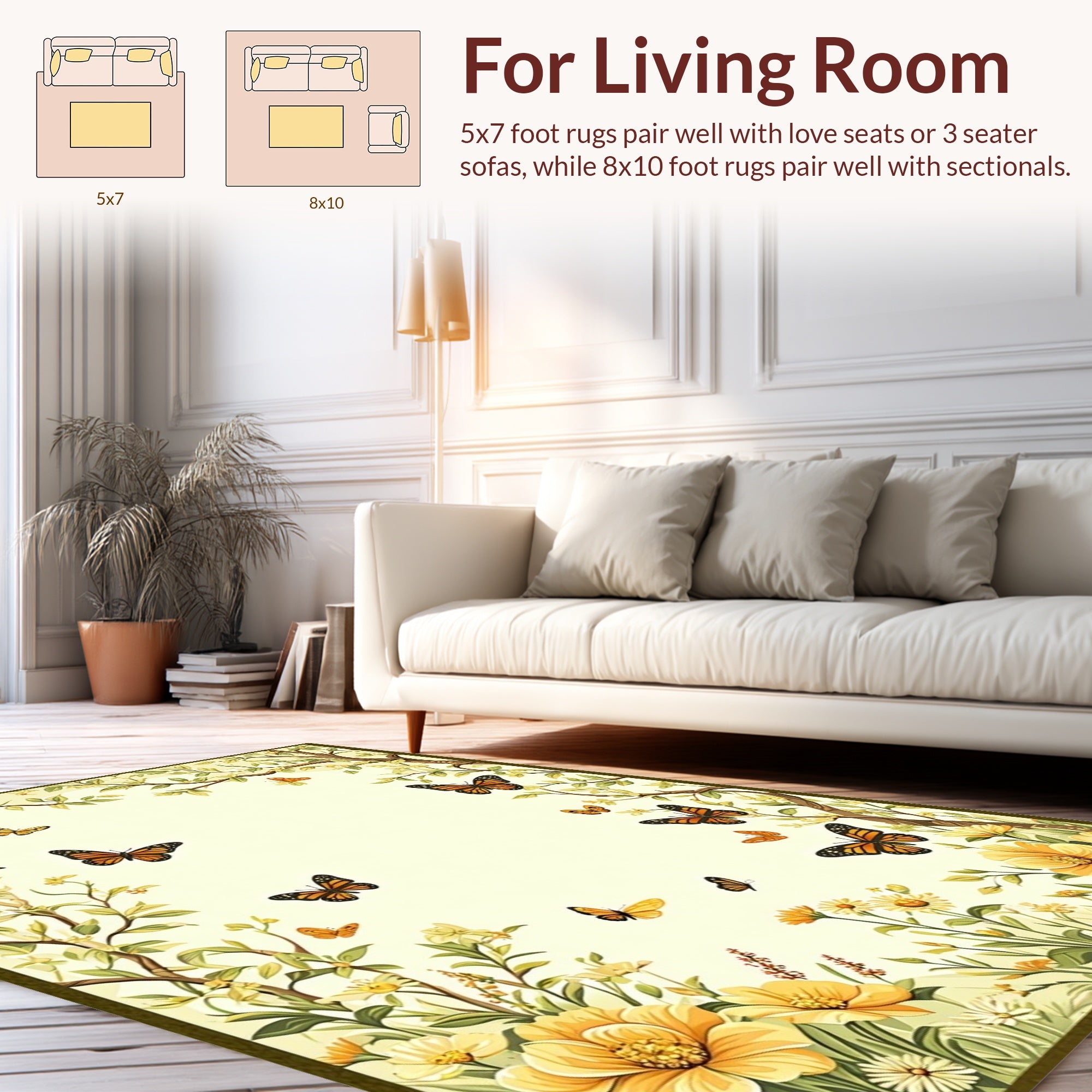 Floral Butterflies Whimsical Garden Design Rug