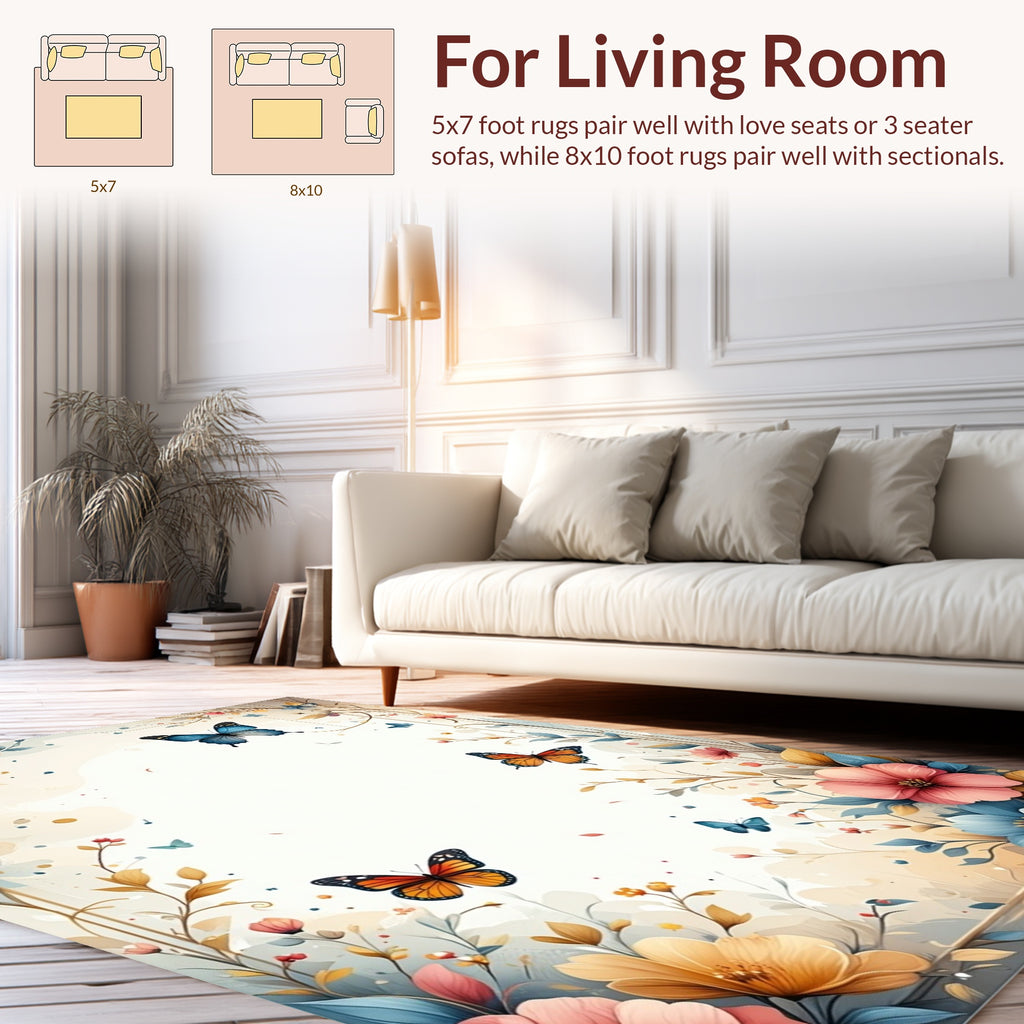 Floral Butterfly Watercolor Art Rug