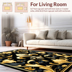 Regal Gold Black Fleur-de-lis Pattern Rug