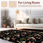 Whimsical Floral Swirl Doodle On Black Rug