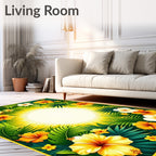 Tropical Hibiscus Floral Sunburst Design Rug