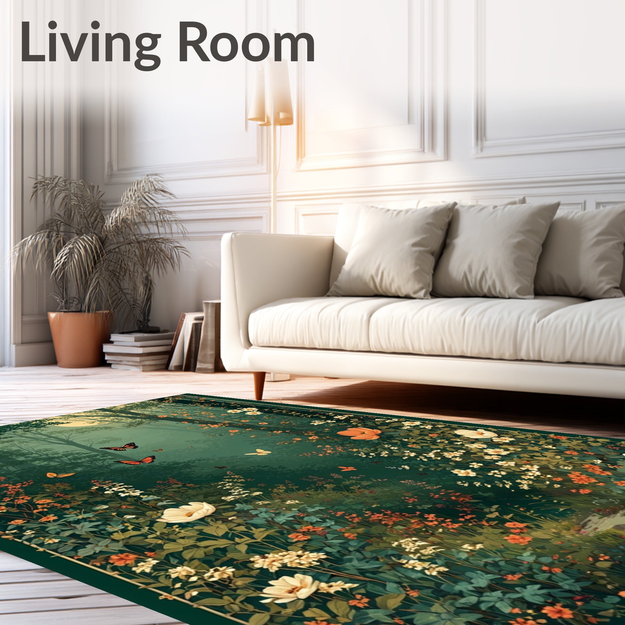 Enchanted Forest Butterfly Floral Scene Rug