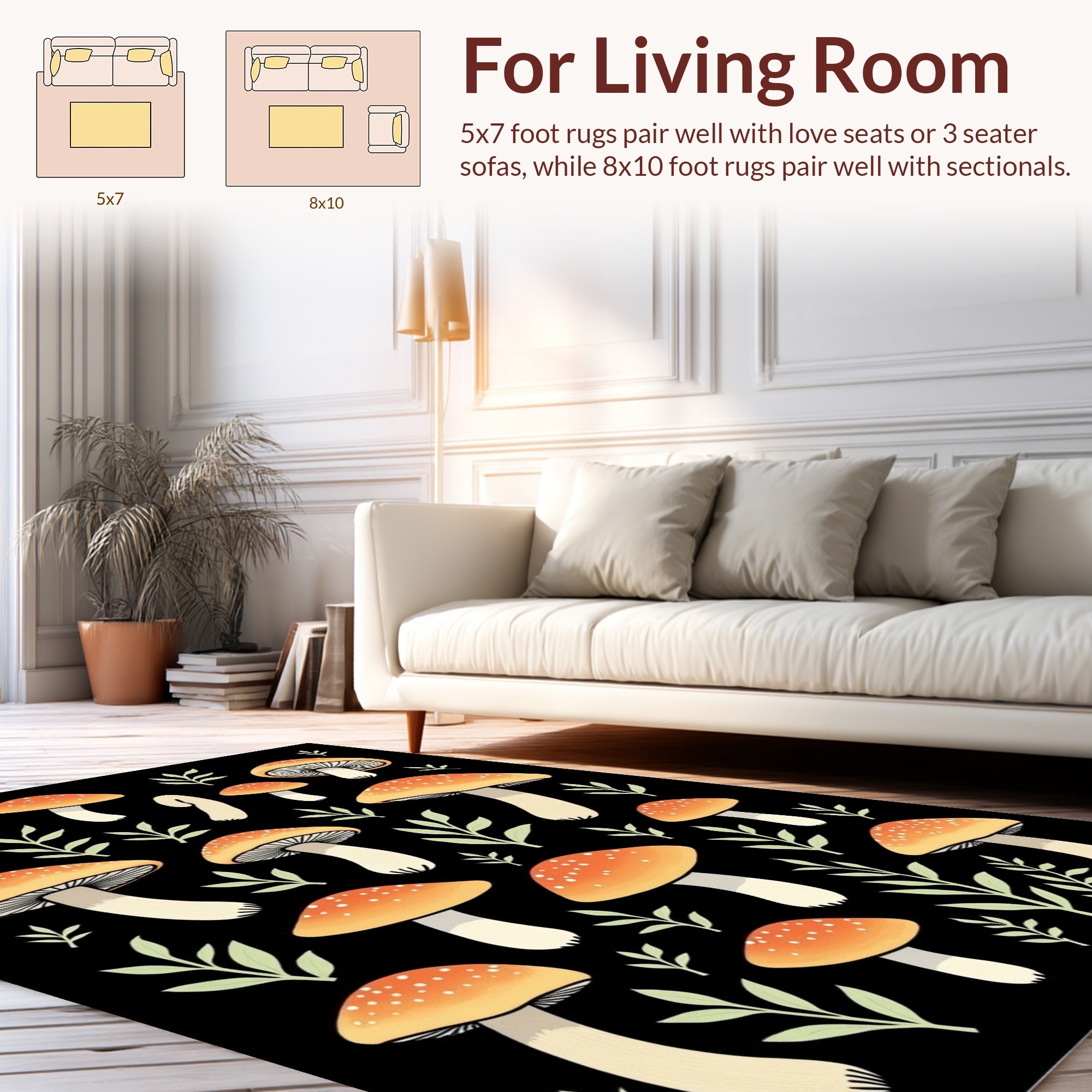 Whimsical Mushroom Folk Pattern Rug