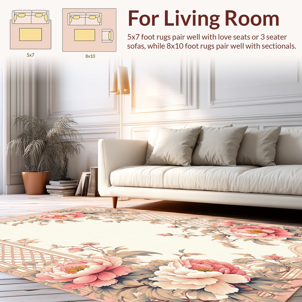 Vintage Peony Blossom Scrollwork Rug