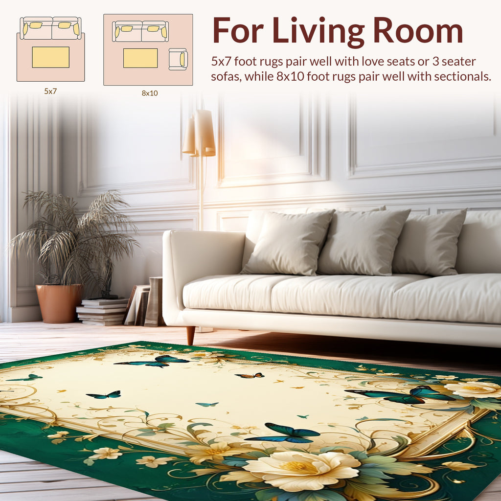 Whimsical Butterflies Floral Botanical Design Rug